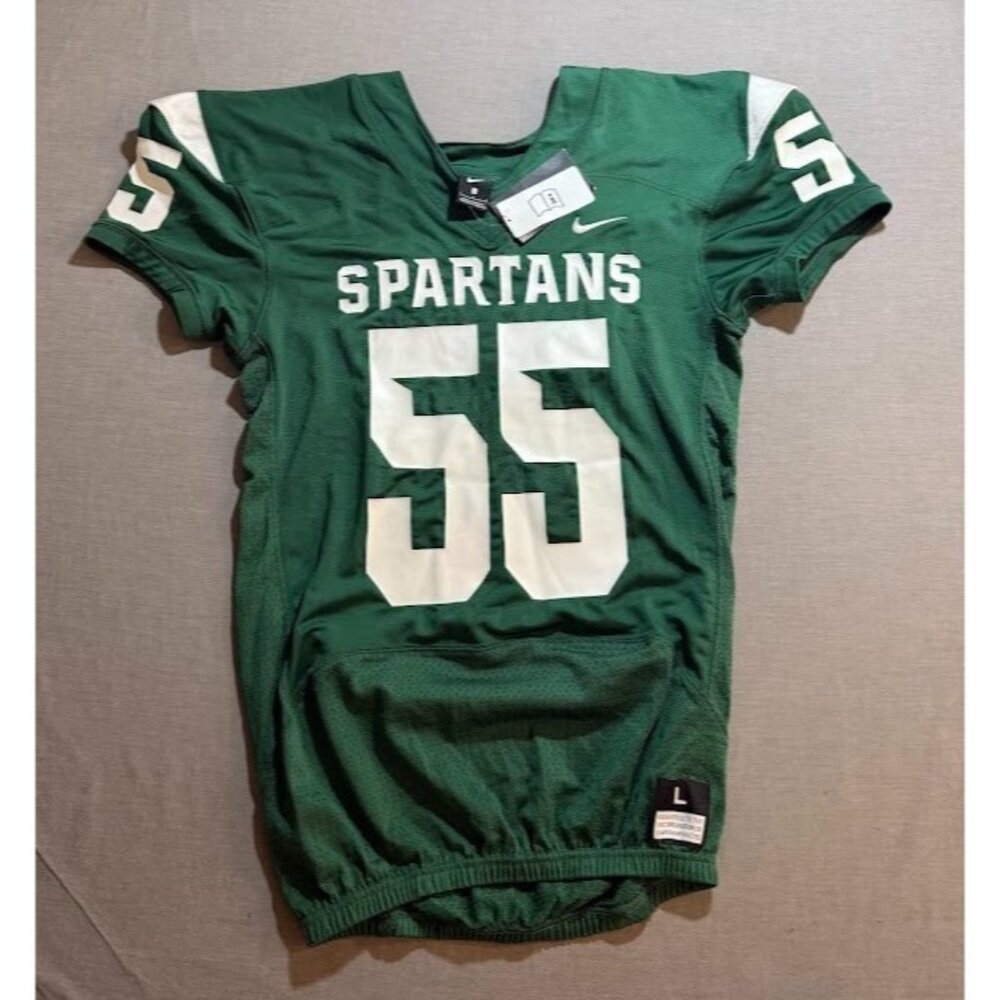 Michigan State Spartans #55 Nike Players Cut Jersey Mens‎ L Green Short Sleeve.
